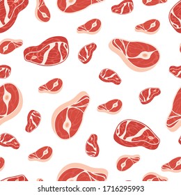 Meat vector seamless pattern on a white background for wallpaper, wrapping, packing, and backdrop.