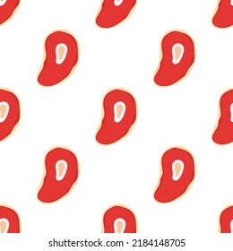 meat vector seamless pattern on white background, vector illustration of steak in cartoon flat style, barbecue wallpaper