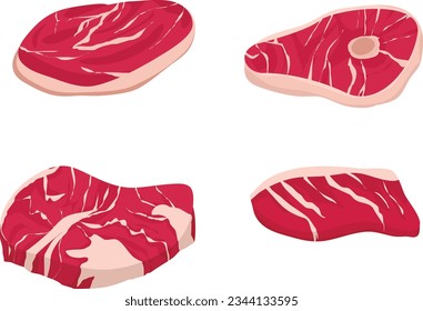 Meat vector set collection. Meat illustration bundle. Cartoon raw meat Bacon, steak and beef mince.