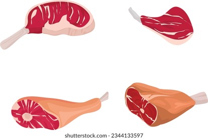 Meat vector set collection. Meat illustration bundle. Cartoon raw meat Bacon, steak and beef mince.