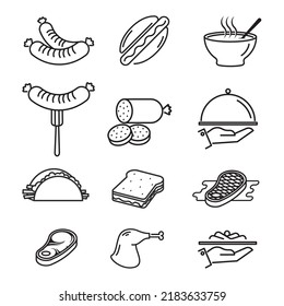 Conjunto de vectores de carne, conjunto de iconos de comida rápida
