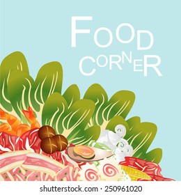 Meat and vegetable in corner for decoration.