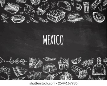 Meat and vegetables menu template in engraved vintage style. Hand-drawn sketches of barbecue meat pieces with herbs and seasonings. Background for meat restaurant.	