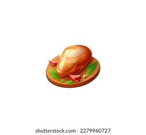 Meat and vegetables on a serving board. Vector illustration of cartoon meat
