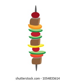 Meat and Vegetables on a Skewer for BBQ Isolated