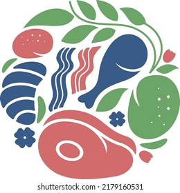 Vectordesign für Fleisch und Gemüse