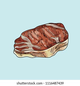 Meat watercolor paint vector icons on pastel background.