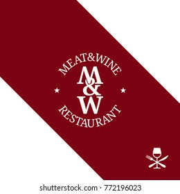 meat and wine logo. restaurant menu on red background.