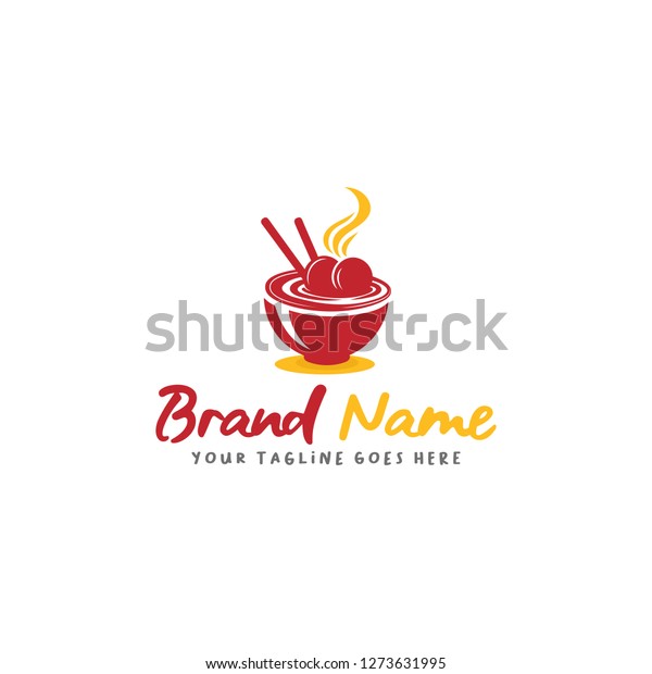 Meatball Bakso Chef Mascot Logo Template เวกเตอร์สต็อก ปลอดค่า