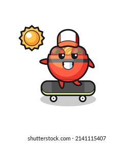 meatball bowl character illustration ride a skateboard , cute design