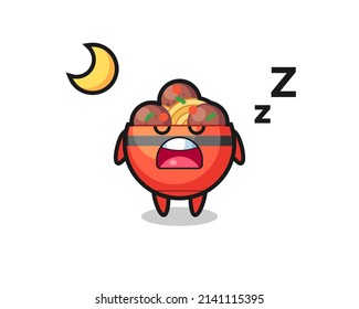 meatball bowl character illustration sleeping at night , cute design