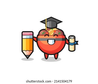 meatball bowl illustration cartoon is graduation with a giant pencil , cute design