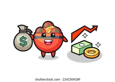 meatball bowl illustration cartoon holding money sack , cute design