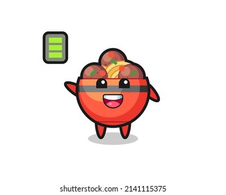 meatball bowl mascot character with energetic gesture , cute design