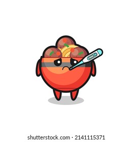meatball bowl mascot character with fever condition , cute design
