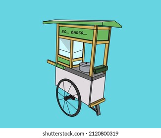 Dibujo de arte del carro de la carne o del vector del stall, la palabra bakso significa "bola de carne" en inglés. Este vector se puede utilizar para iconos, logotipo, arte mural y otros.