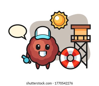 Meatball cartoon as a beach guard