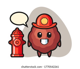Meatball cartoon as a firefighter