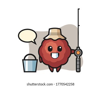 Meatball cartoon as a fisherman