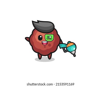meatball cartoon as future warrior mascot , cute design