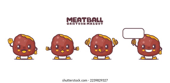 meatball cartoon mascot. food vector illustration. with different expressions.