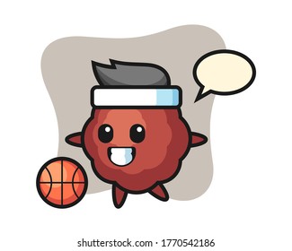 Meatball cartoon is playing basketball