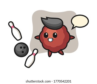 Meatball cartoon is playing bowling