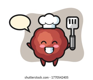 Meatball chef cartoon is cooking