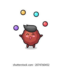 the meatball circus cartoon juggling a ball , cute style design for t shirt, sticker, logo element