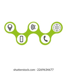 Iconos de tecnología conectados a la pelota de carne. Comunicación por Internet. Ilustración vectorial.