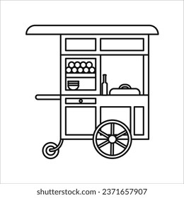 Meatball food cart in line art style, gerobak bakso or baso, gerobak bakwan or mie, gerobak siomay or batagor