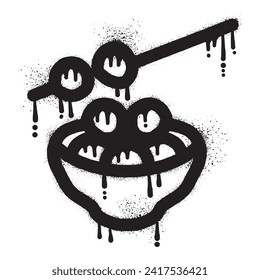 Meatball food graffiti drawn with black spray paint