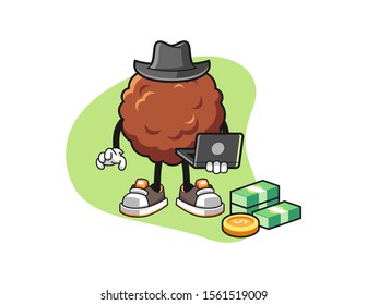 Meatball hacker cartoon. Mascot Character vector.