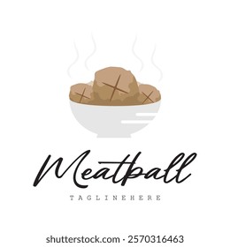 Meatball Logo, Vector For Food Stall Brand, Fast Food Simple Design Icon, Template Illustration