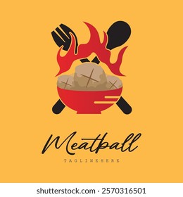 Meatball Logo, Vector For Food Stall Brand, Fast Food Simple Design Icon, Template Illustration