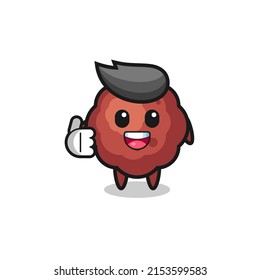 mascota de la pelota de carne haciendo gestos de pulgares hacia arriba, diseño lindo