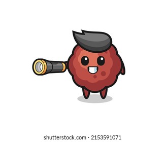 meatball mascot holding flashlight , cute design