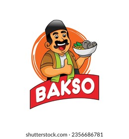 Meatball and noodle bakso indonesian food with mascot chef