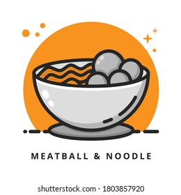 Meatball And Noodles Symbol Logo Illustration. Meatball In Bowl Icon Vector for Sticker and Mascot