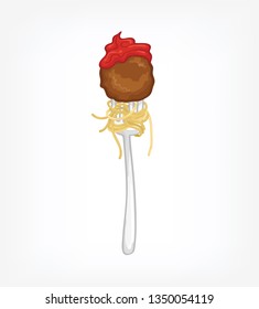 meatball on fork vector design, with pasta and sauce tomato