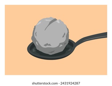 Meatball on spoon. Simple flat illustration.
