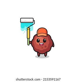 la mascota del pintor de meatball con un rodillo de pintura, diseño bonito