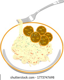 meatball pasta spaghetti with fork illustration