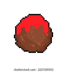 Meatball pixel art. 8 bit ball of meat. pixelated food Vector illustration
