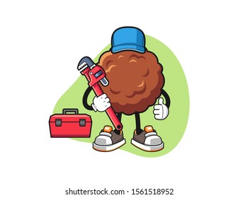 Meatball plumber cartoon. Mascot Character vector.