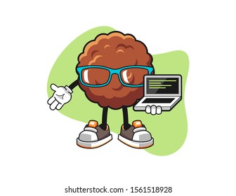 Meatball programmer cartoon. Mascot Character vector.