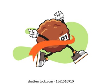 Meatball reach the finish line cartoon. Mascot Character vector.