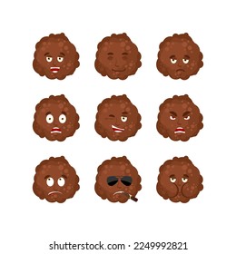 Meatball set emotion avatar. sad and angry face. guilty and sleeping. ball of meat sleeping emoji face. Vector illustration