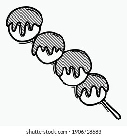 Meatball stick doodle vector icon. Drawing sketch illustration hand drawn line.