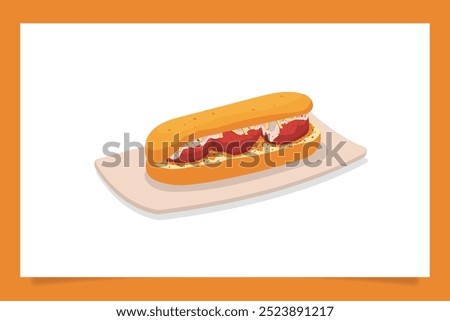 meatball sub vector graphic. a sandwich containing meatballs, cheese, and ketchup, served on a hoagie roll. It's good for logo or menu in cafe, restaurant, food truck, etc.